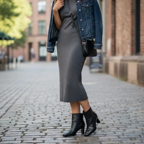 Markon Black Leather Ankle Boots 8M Brazil Square Toe Stitched Detail Heel Goth - Picture 2 of 7